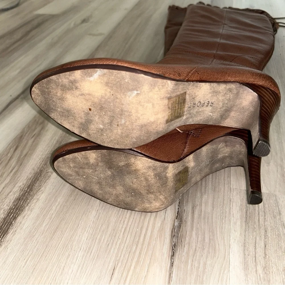 Report y2k Brown leather Over-the-Knee lace up back boots